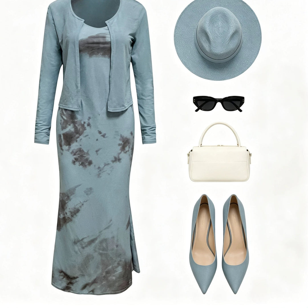 Damen Midikleid-Set mit Kurzcardigan und figurumschmeichelnder Silhouette Drune