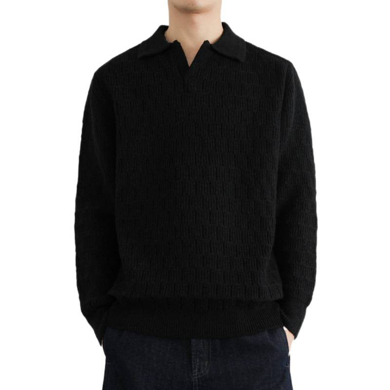 Herren Feinstrick-Polo-Pullover mit Strukturstrick und offenem V-Ausschnitt Drune
