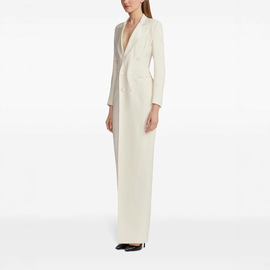 Damen Lange Smokingsakko-Kleid mit tailliertem Schnitt und Beinschlitz Drune