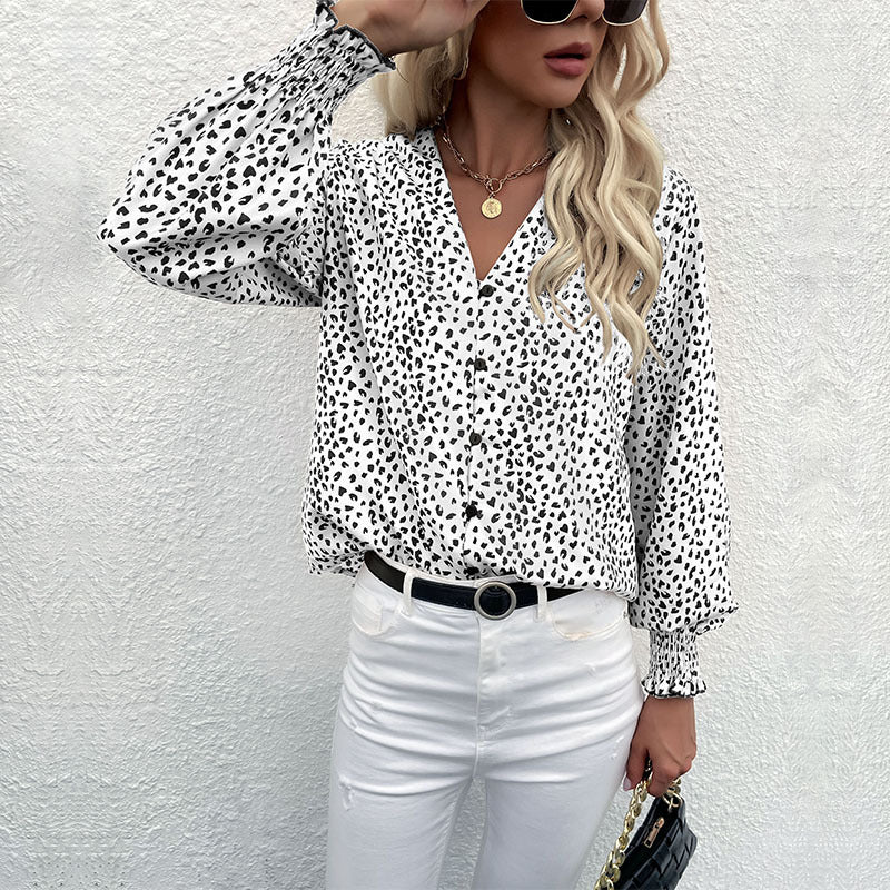 Damen Bluse mit modernem Punktedesign und elastischen Ärmeln Drune