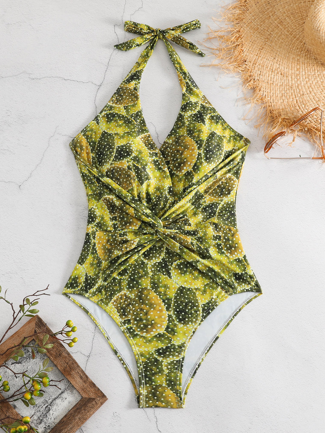 Damen Einteiler Badeanzug mit floralem Kaktusdesign Drune