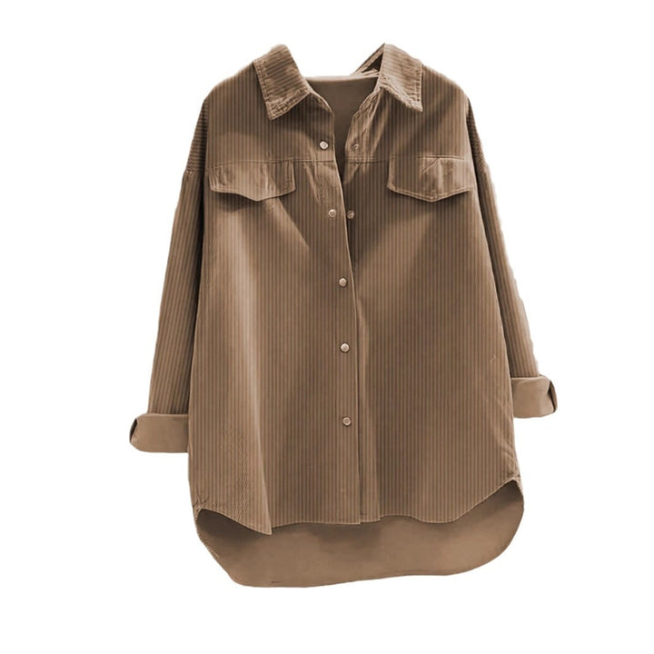 Damen Oversized Hemd aus Rippstoff mit Brusttaschen und schickem Kragen Drune
