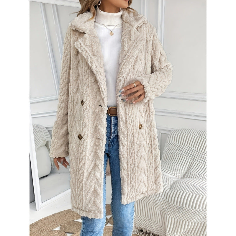 Damen Kuscheliger Teddy-Mantel mit doppelter Knopfleiste und strukturiertem Design Drune