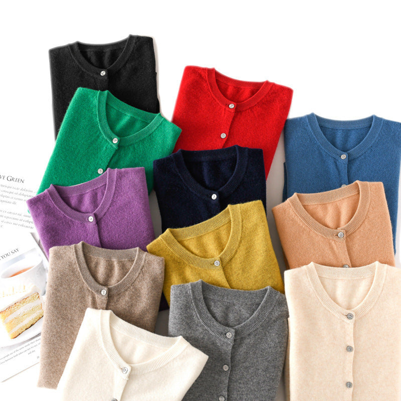 Damen Leichter Rundhals-Knopfcardigan in Kaschmiroptik mit feiner Rippkante und lässiger Silhouette Drune