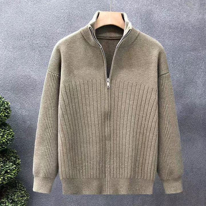 Herren Oversize Feinstrick-Pullover mit halbem Reißverschluss und markanter Rippenstruktur Drune