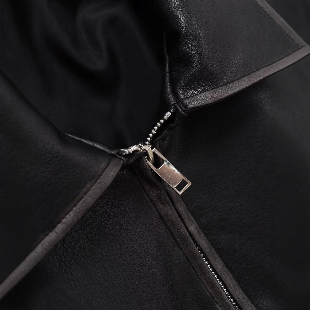 Damen Kurze Boxy-Lederoptik-Jacke mit Reißverschluss und großen Pattentaschen Drune