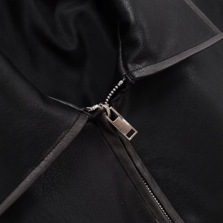 Damen Kurze Boxy-Lederoptik-Jacke mit Reißverschluss und großen Pattentaschen Drune