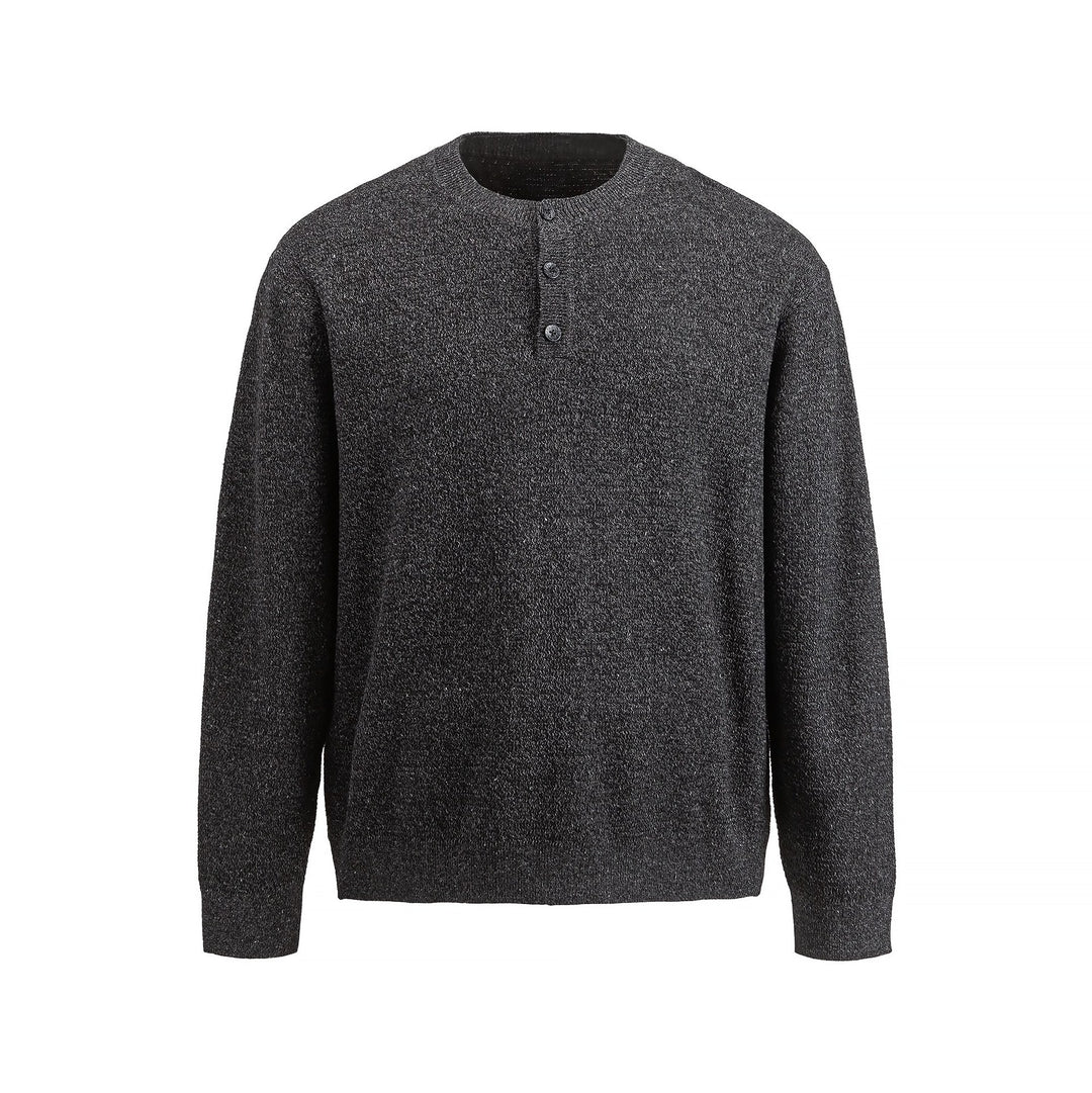 Herren Strukturierter Henley‑Strickpullover mit Dreifach‑Knopfleiste Drune