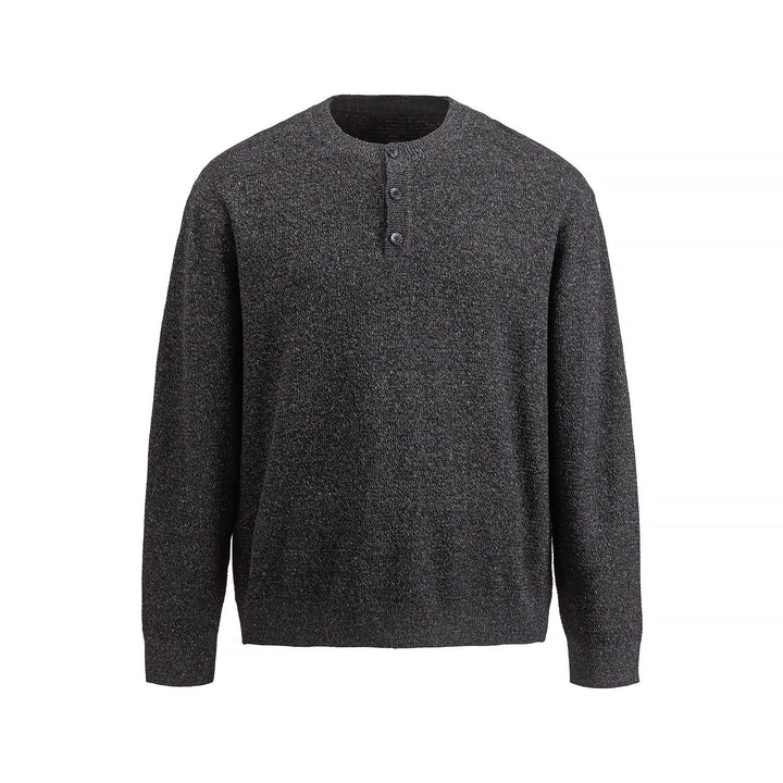 Herren Strukturierter Henley‑Strickpullover mit Dreifach‑Knopfleiste Drune