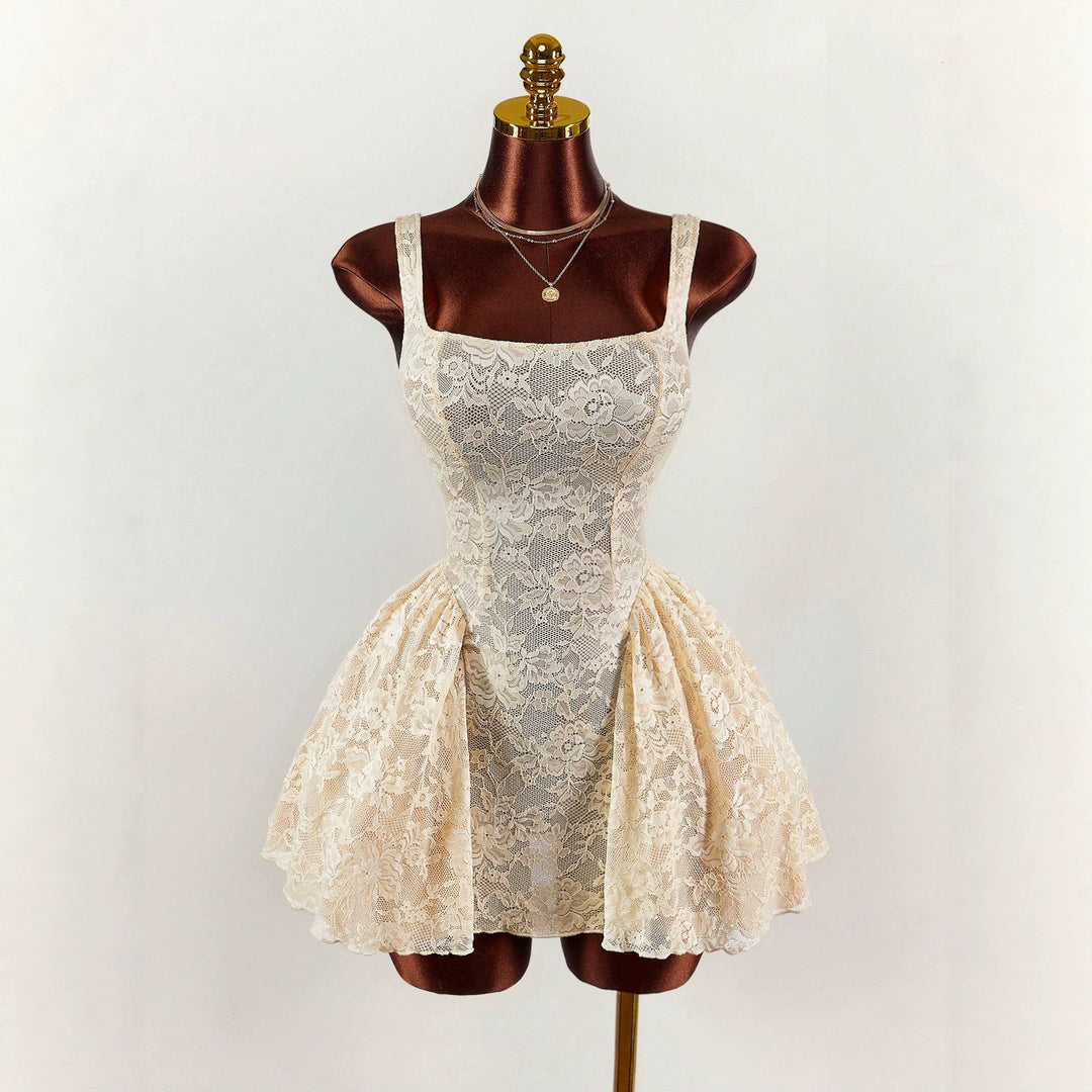 Damen nan tailliertes Spitzen-Cocktailkleid mit Korsett-Bustier und doppellagigem Schößchenrock Drune