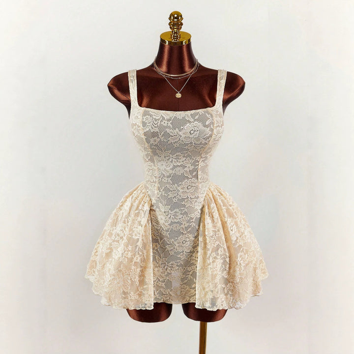 Damen nan tailliertes Spitzen-Cocktailkleid mit Korsett-Bustier und doppellagigem Schößchenrock Drune