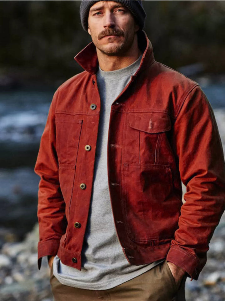 Herren robuste Utility-Jacke mit praktischen Taschen und hohem Kragen Drune