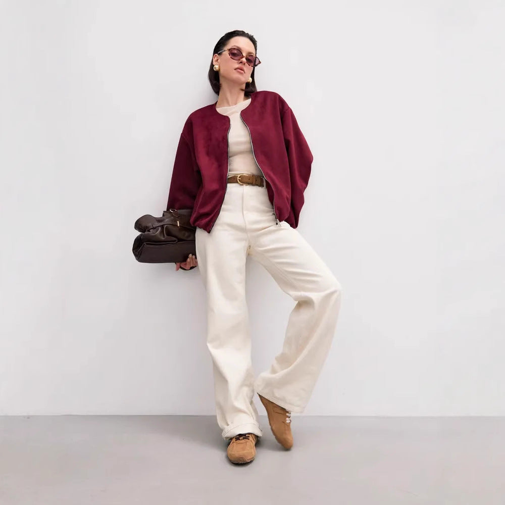Damen weiche Oversized-Sweatjacke mit modernem Reißverschluss und seitlichen Eingrifftaschen Drune
