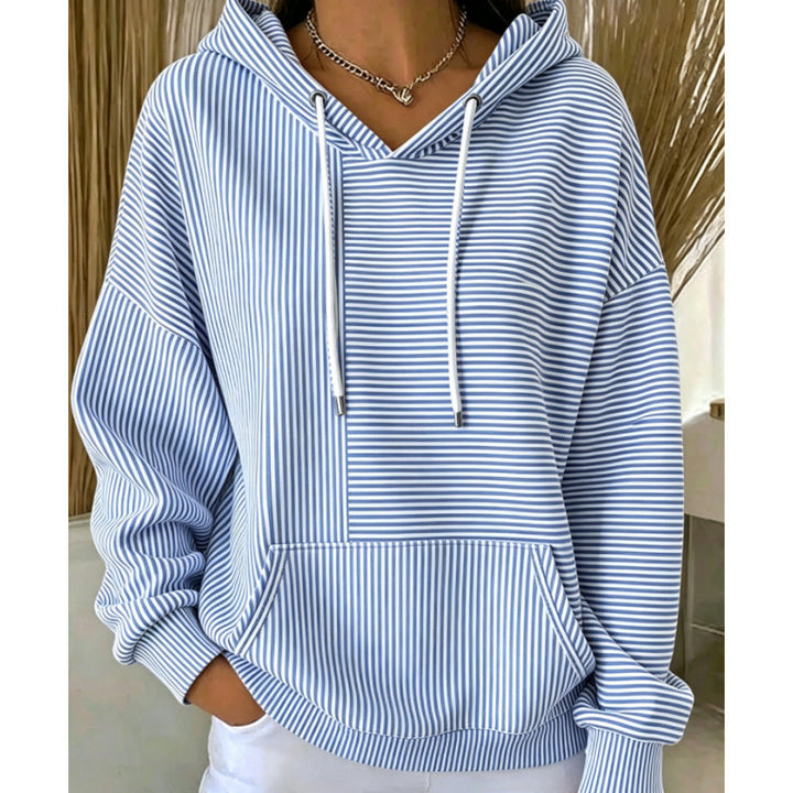 Damen Oversize Kapuzenpullover mit feinem Streifenprint, Kängurutasche und V-Ausschnitt-Kapuze Drune