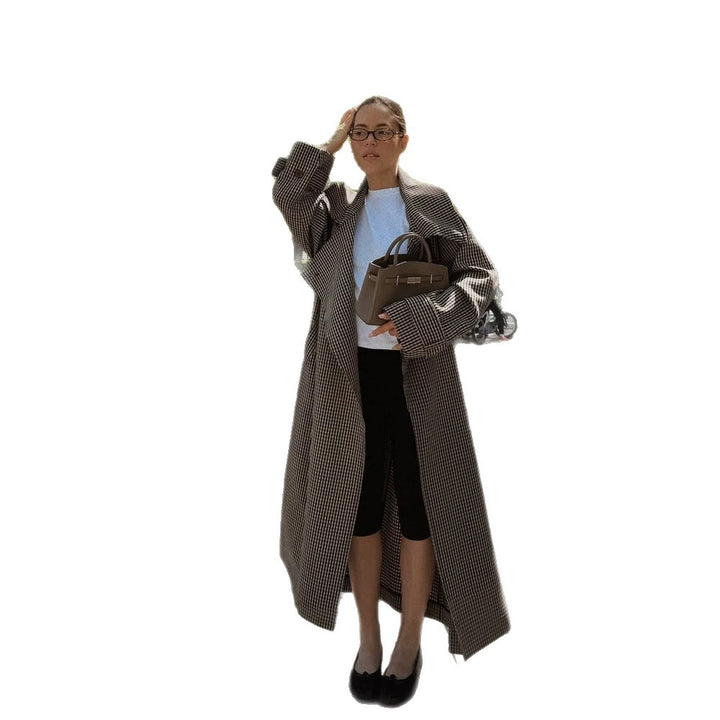 Damen Oversize Mantel im Glencheck mit weitem Revers und fallender Schulterpartie Drune