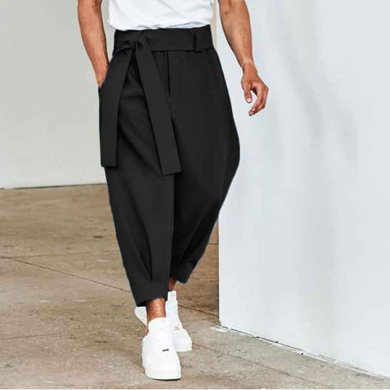 Herren elegante Freizeithose mit bindbarem Taillenband und weitem Schnitt Drune