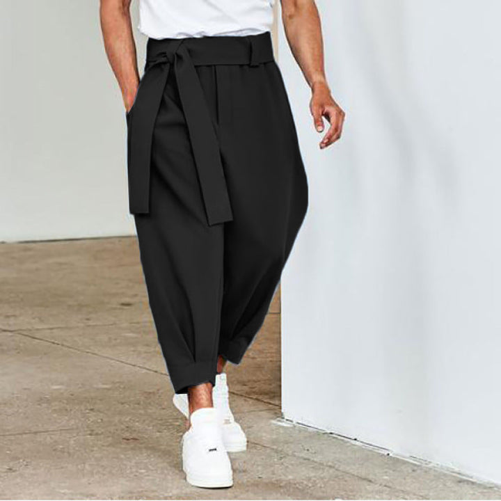 Herren elegante Freizeithose mit bindbarem Taillenband und weitem Schnitt Drune