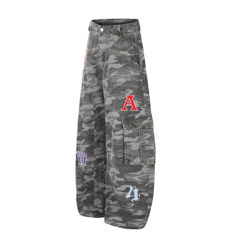 Damen Weite Cargo-Hose im Camouflage-Look mit Applikationen und Multi-Taschen Drune