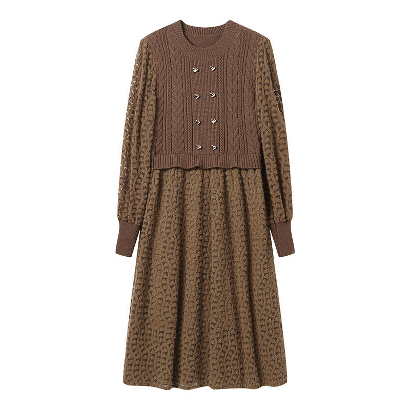 Damen Strickkleid mit tailliertem Oberteil und weit schwingendem Rock Drune
