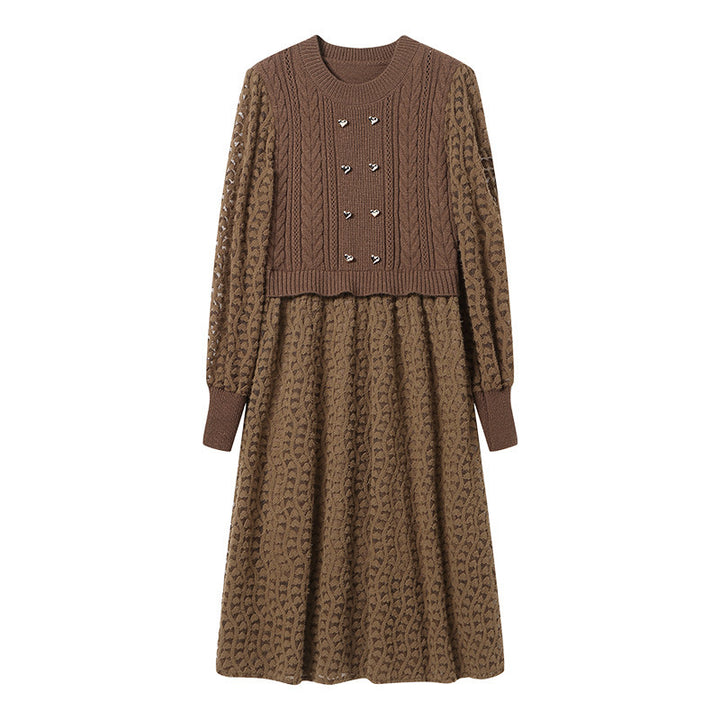 Damen Strickkleid mit tailliertem Oberteil und weit schwingendem Rock Drune