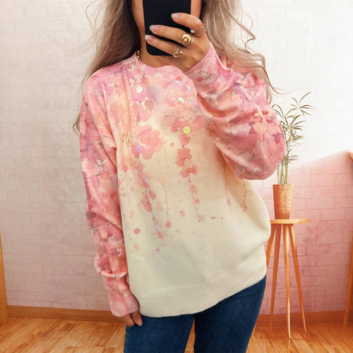 Damen kuscheliger Oversized-Pullover mit floralem Applikationsdesign Drune