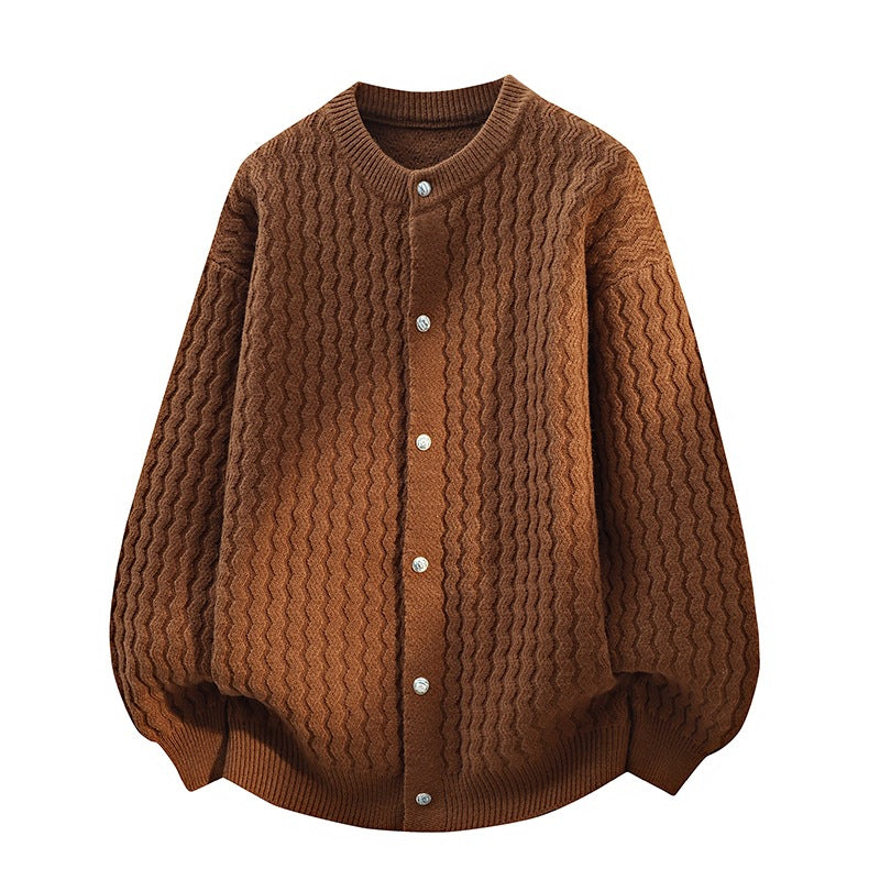Damen Oversize-Strickjacke mit feiner Strukturstruktur & Perlenknopfleiste Drune