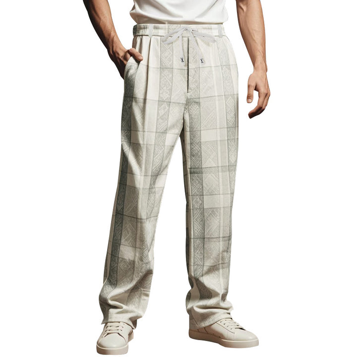 Herren Leichte Relaxed-Fit Karo-Loungehose mit Tunnelzug und weitem Bein Drune