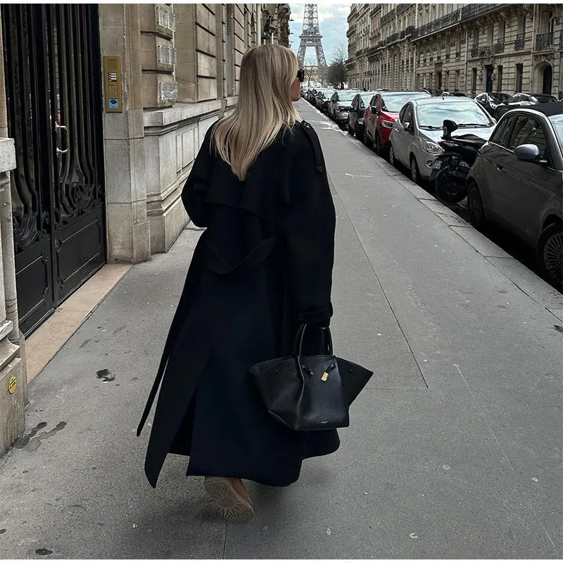 Damen Eleganter Oversized-Trenchcoat mit modischem Gürtel und breiten Ärmeln Drune