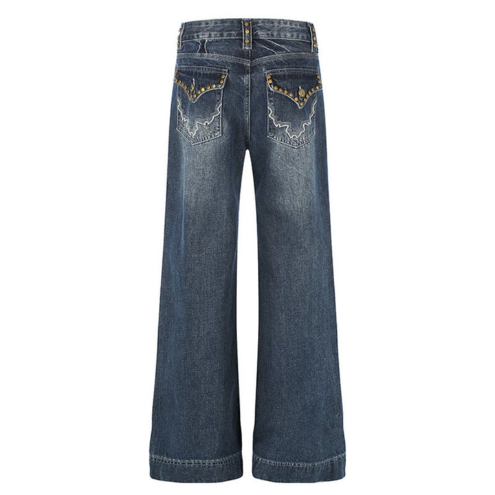 Damen Weite High‑Waist Denim Palazzo-Jeans mit weitem Bein und Vintage-Waschung Drune
