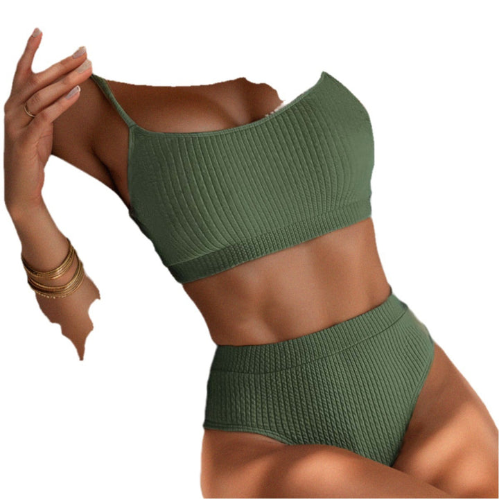Damen Hochtaillierter Bikini mit floralem Akzent und sportlichem Oberteil Drune