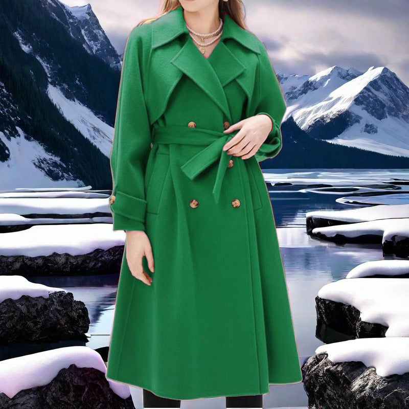 Damen eleganter Trenchcoat mit doppelter Knopfleiste und tailliertem Schnitt Drune