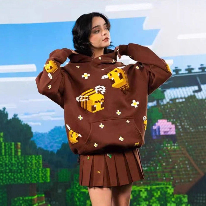 Damen Kapuzenpullover mit kreativem Bienen-Design und gemütlicher Passform Drune
