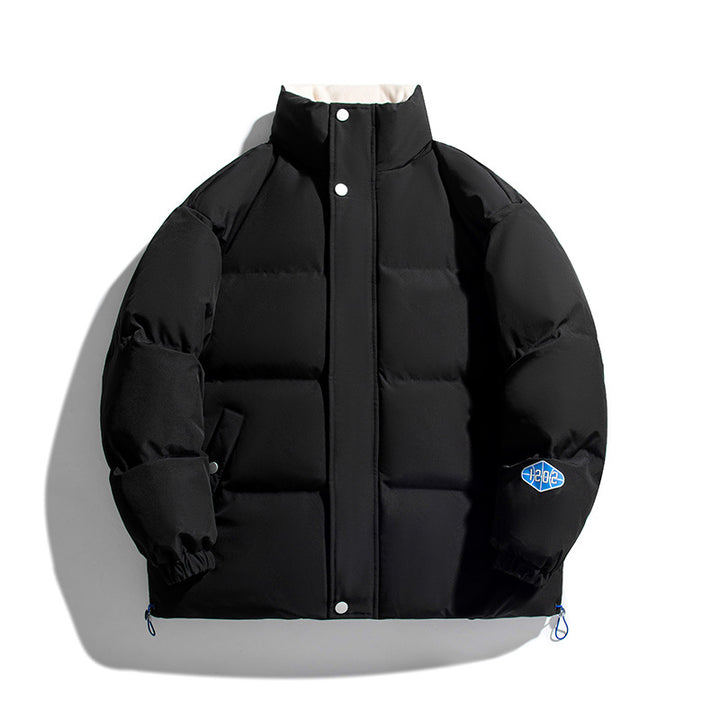 Unisex Kapuzenlose wattierte Steppjacke mit hohem Stehkragen, Thermoisolierung und Kordelzugsaum Drune
