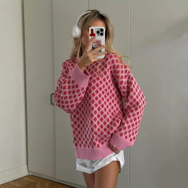 Damen Strickpullover mit floralen Mustern Drune