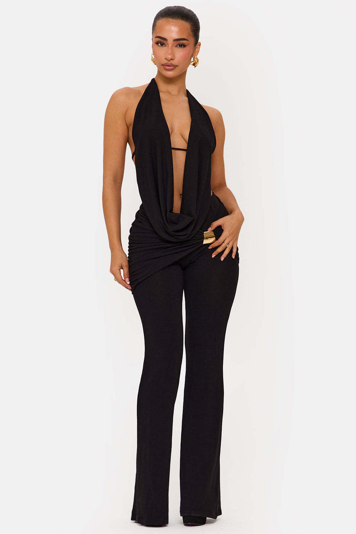 Damen Eleganter Jumpsuit mit doppeltem Kragen und trendiger Raffung Drune