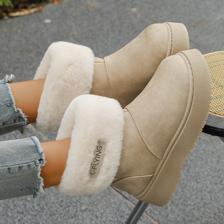 Damen Warme Kurzstiefel mit kuscheligem Fellaufschlag und leichter Plateau-Sohle Drune