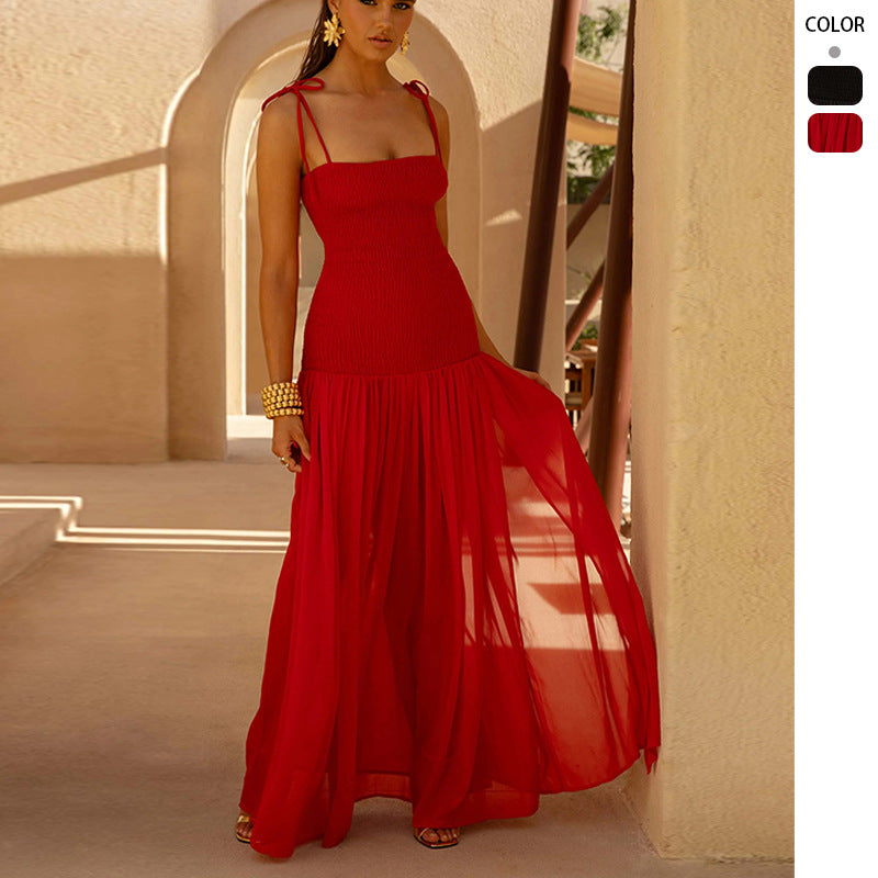 Damen Maxi-Kleid mit verstellbaren Spaghettiträgern und elegantem Schnitt Drune