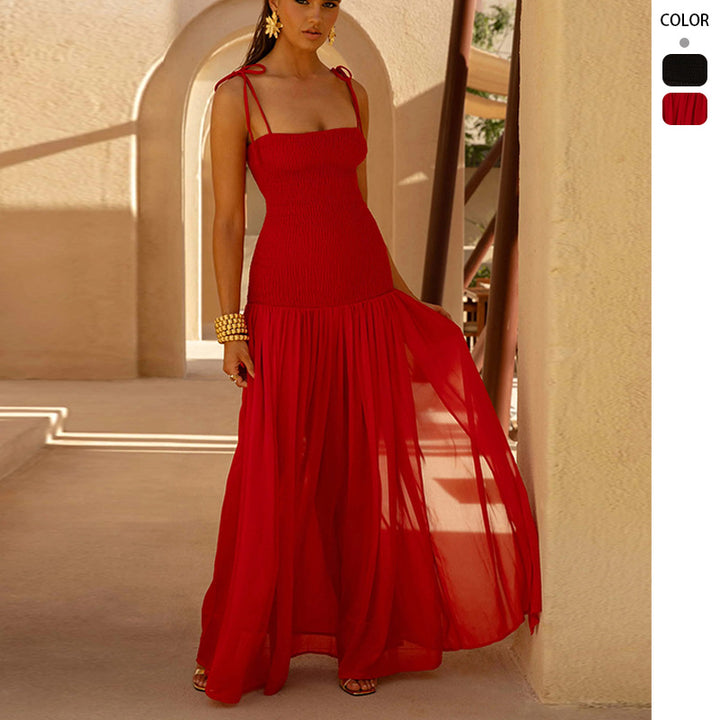 Damen Maxi-Kleid mit verstellbaren Spaghettiträgern und elegantem Schnitt Drune