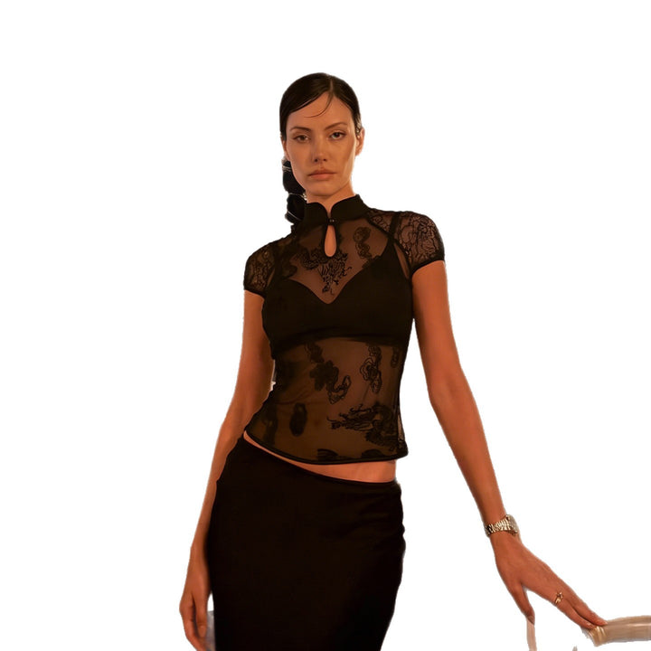 Damen elegante Spitzenbluse mit dezenten Akzenten Drune