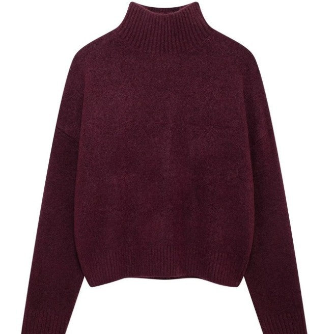Damen 200+ gerippter Cropped‑Pullover mit Stehkragen und Oversize‑Ärmeln Drune