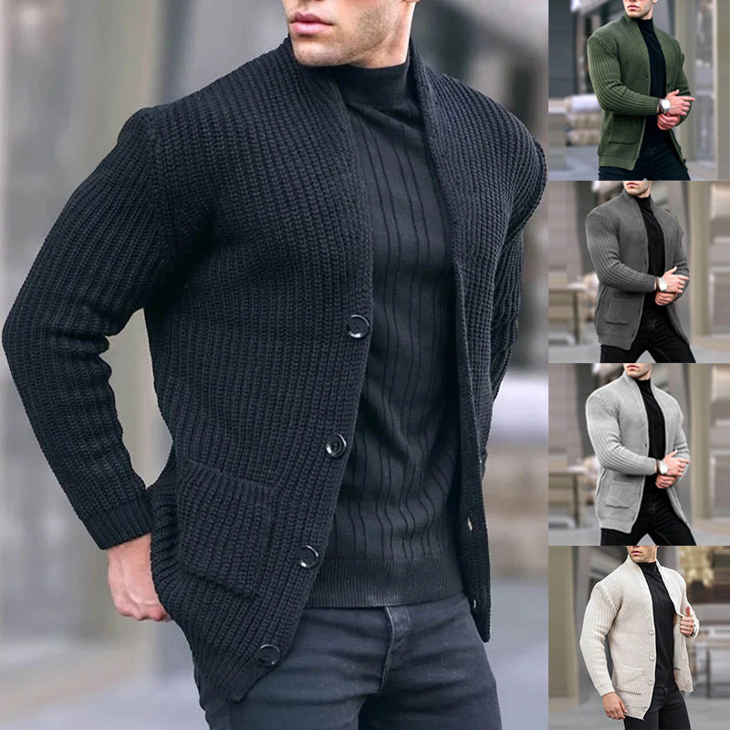Herren Grobstrick-Cardigan mit Schalkragen und aufgesetzten Taschen Drune