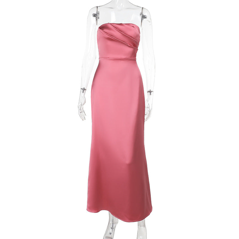 Damen Elegantes Satin-Maxikleid mit figurformendem Schnitt Drune