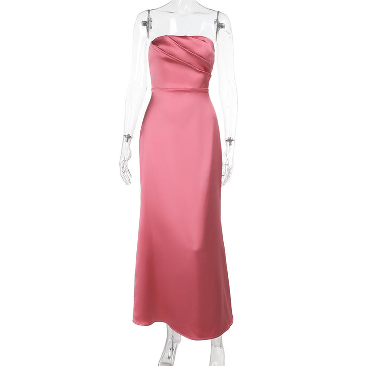 Damen Elegantes Satin-Maxikleid mit figurformendem Schnitt Drune