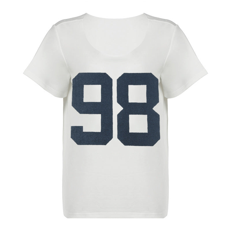 Damen lässiges V-Ausschnitt T-Shirt mit Sportmotiv Drune