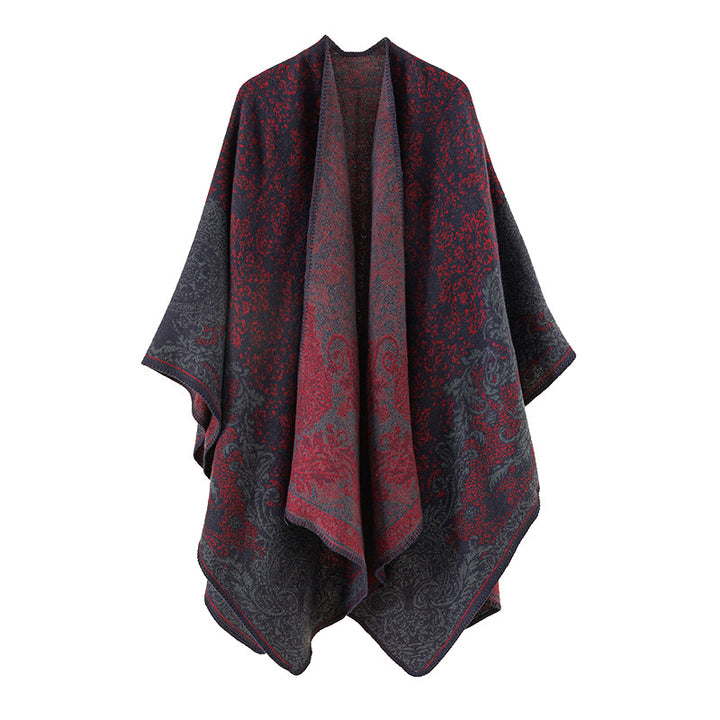 Damen Strickponcho im Ethno-Jacquard mit offenem Fall Drune