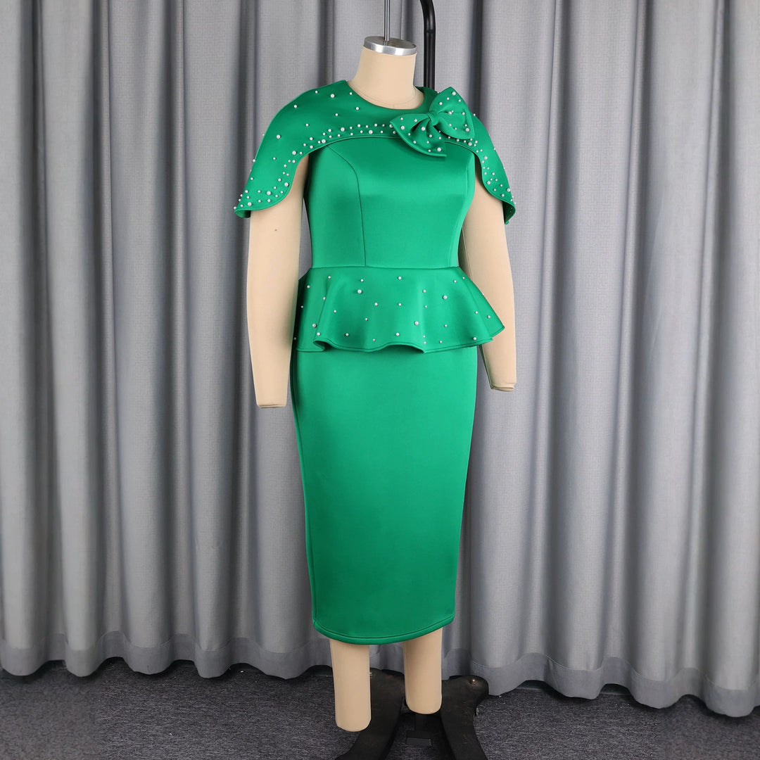 Damen Elegantes Cocktailkleid mit Taillenband und schicker Schößchen-Überwurf Drune