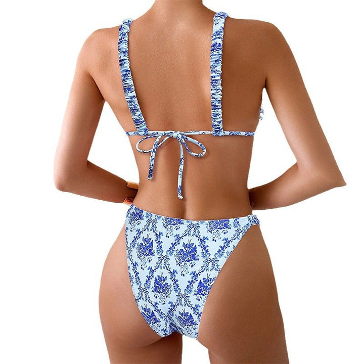 Damen Hochschnitt-Bikini mit floralem Design und verstellbaren Trägern Drune