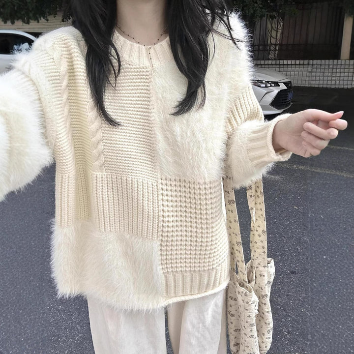 Damen Grobstrickpullover mit variierenden Texturen Drune