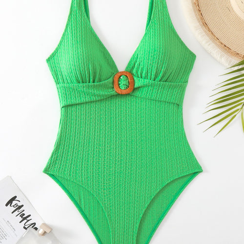 Damen One-Piece Badeanzug mit elegantem Holzring-Design Drune