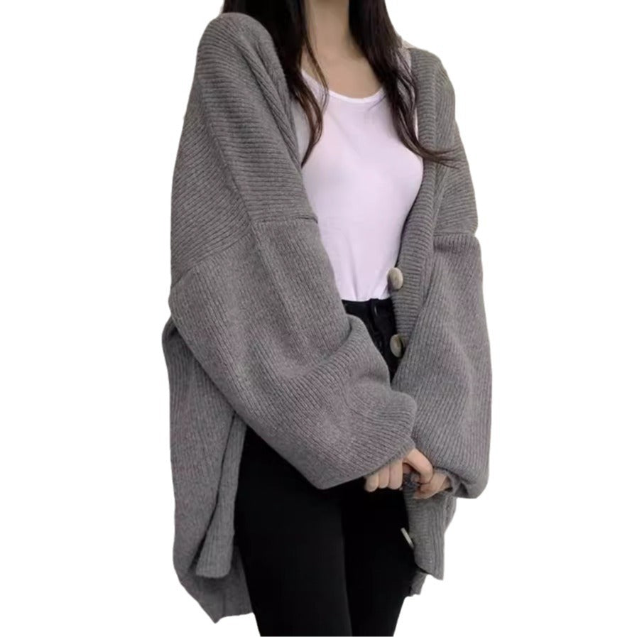 Damen gemütlicher Oversized-Strickcardigan mit großen Knöpfen Drune